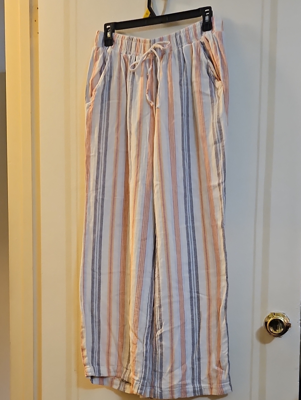 Briggs New York Striped Drawstring Pants — Cream, Light Blue & Peach, Size 12